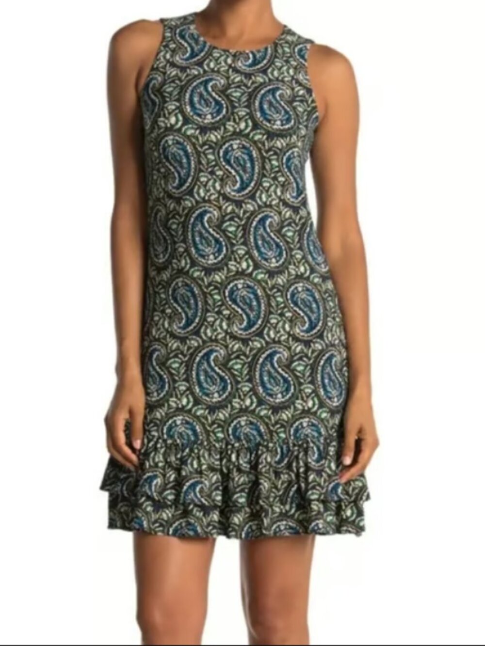 Tommy Hilfiger Mini Dress, Paisley Print Sleeveless Ruffle Hem - Womens 8